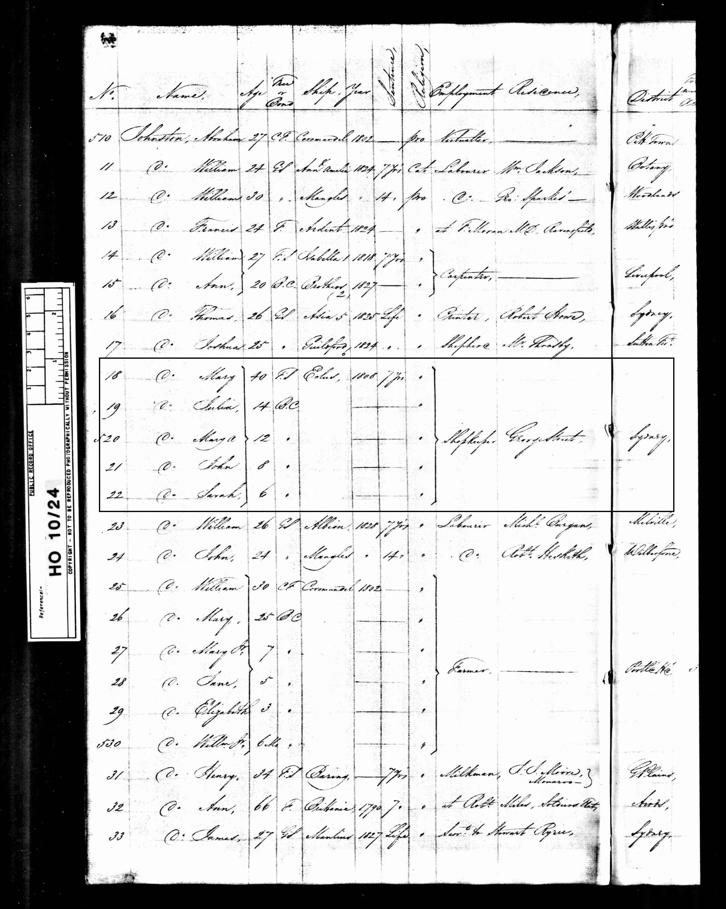 Mary Johnston 1828 census marked